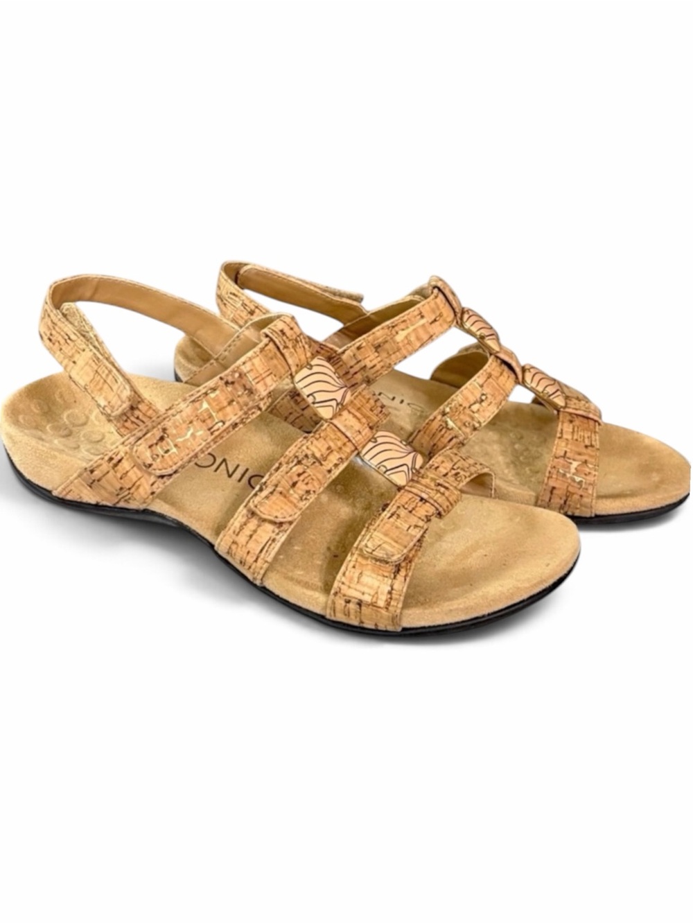 Vionic Amber Cork Sandal Gold Orthotic Arch Support Adjustable 6